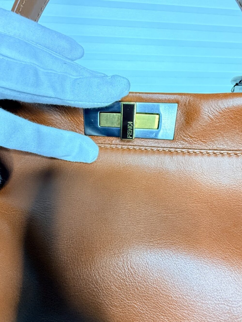 FENDI Peekaboo Regular 8BN226 Cognac Tan Calfskin Leather Bag Strap Orig Tags - Picture 7 of 17